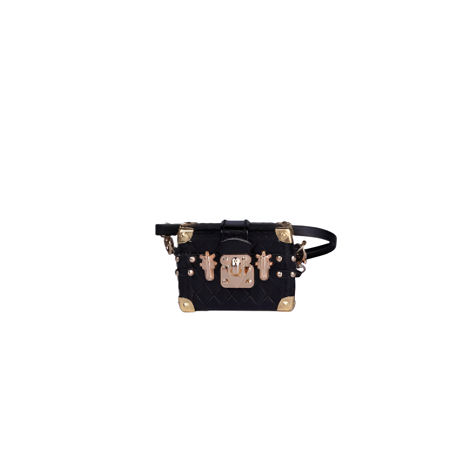 Labubu Mini Trunk Crossbody Bag - Black with Gold Accents