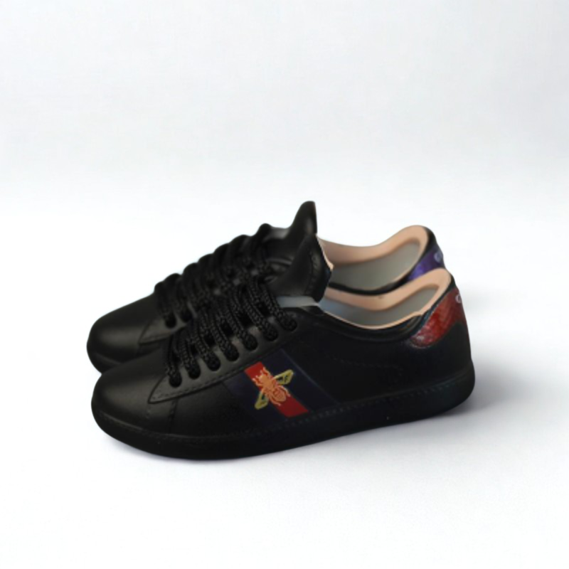 Labubu Designer Sneakers - Black with Blue-Red Stripe