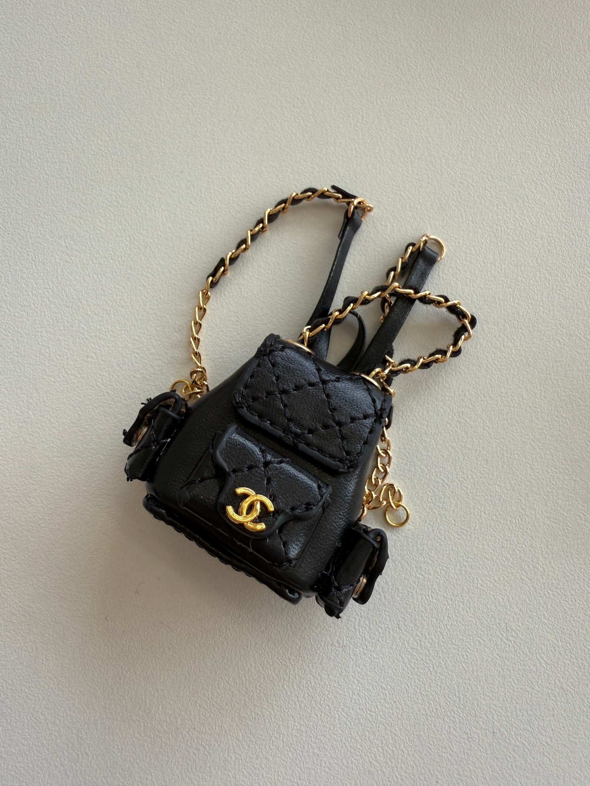 Labubu Miniature Luxury Backpack - Black Quilted with Gold Accents
