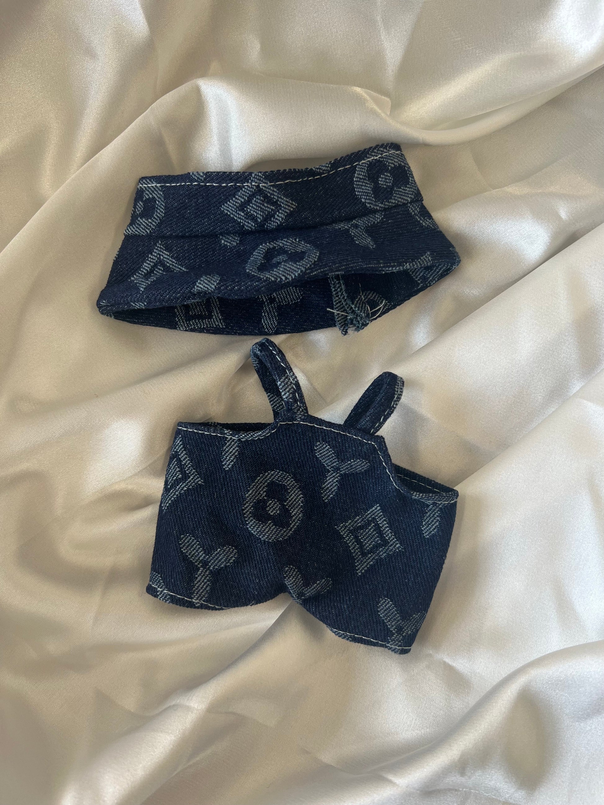 Labubu Navy Monogram Denim Set - Overalls & Fisherman Hat