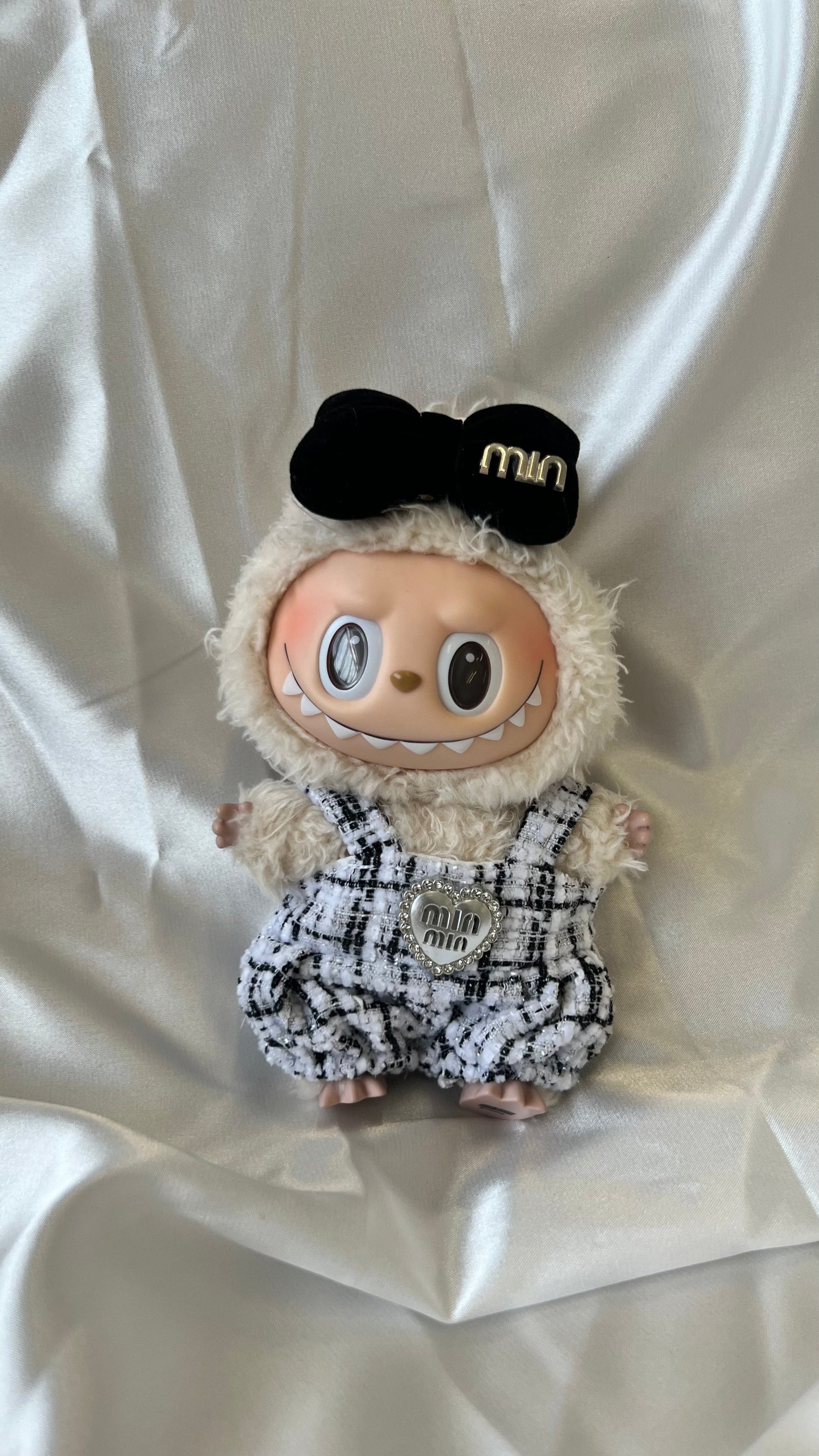 Labubu Black and White Tweed Romper Set with Bow Headband