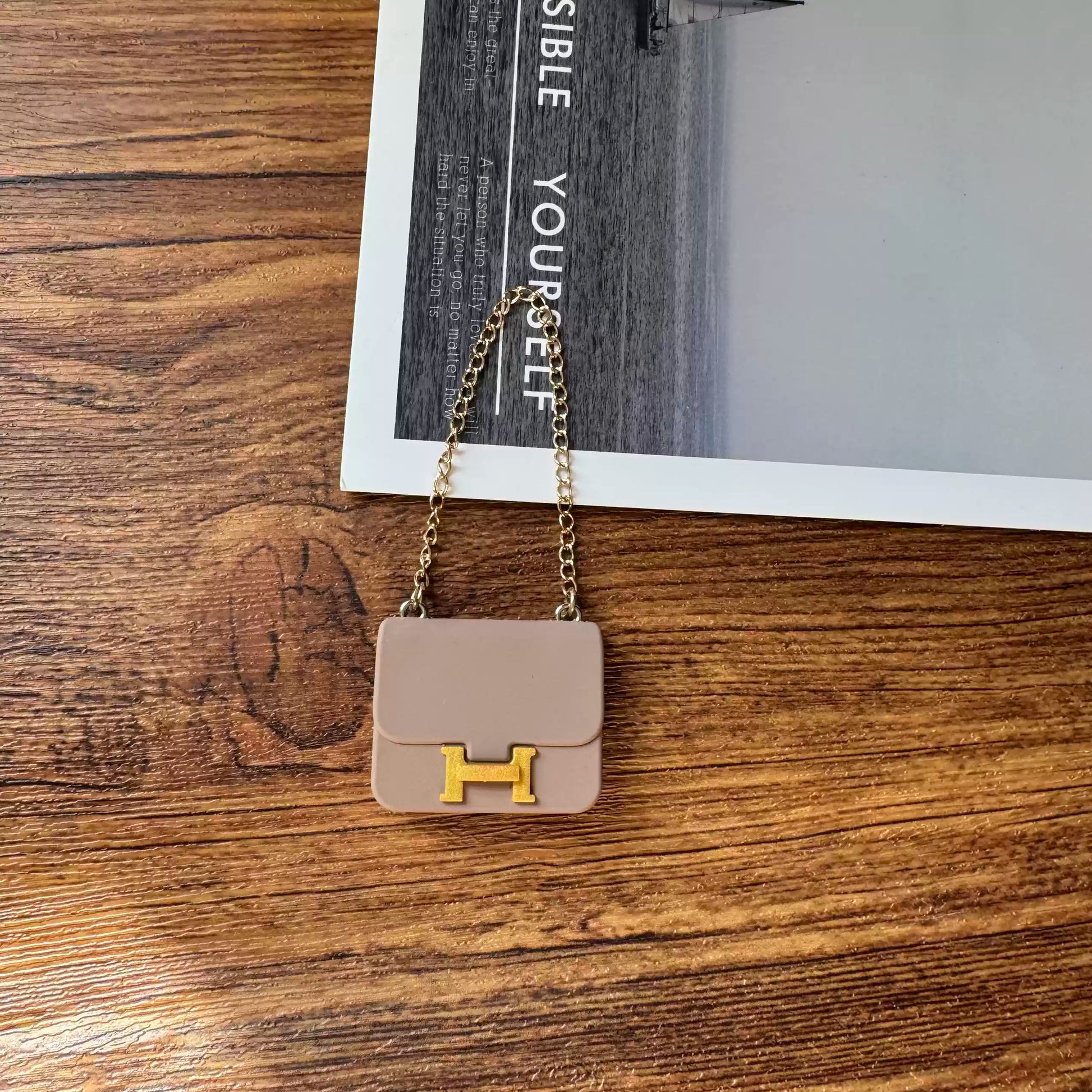 Labubu Mini Flap Bag - Taupe with Gold Accent