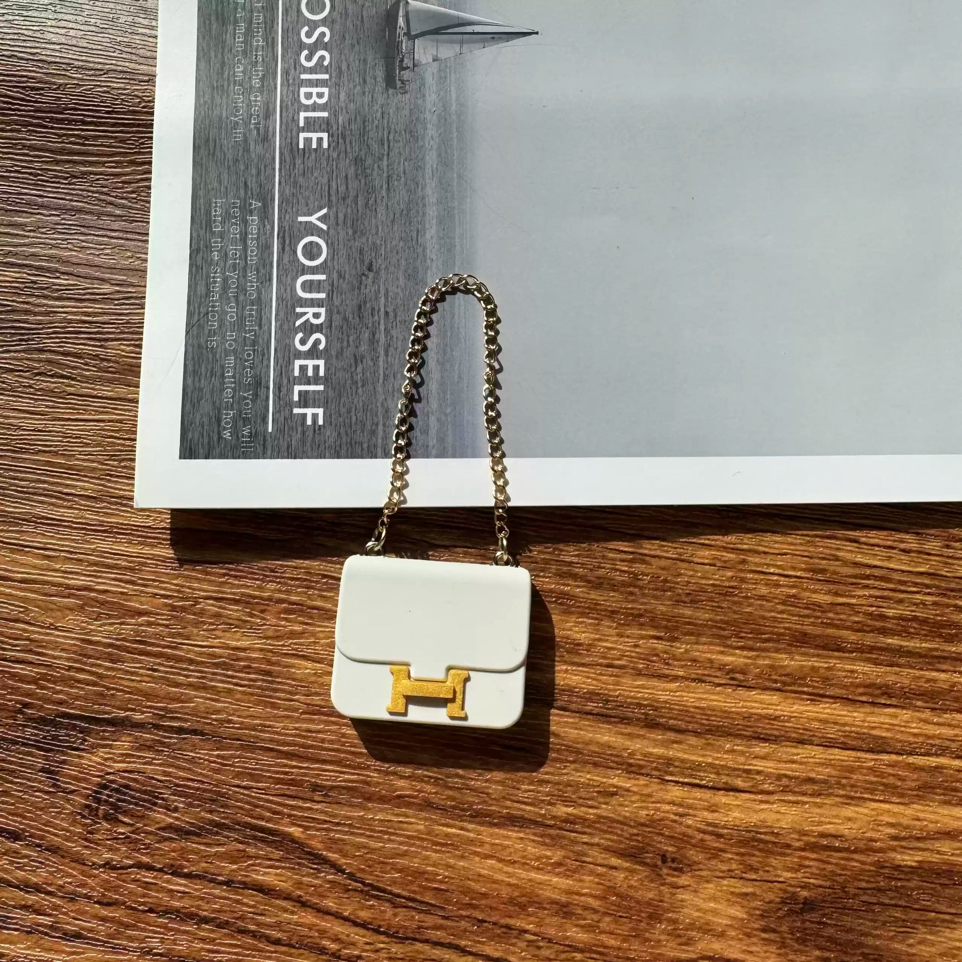 Labubu Mini Flap Bag - White with Gold Accent