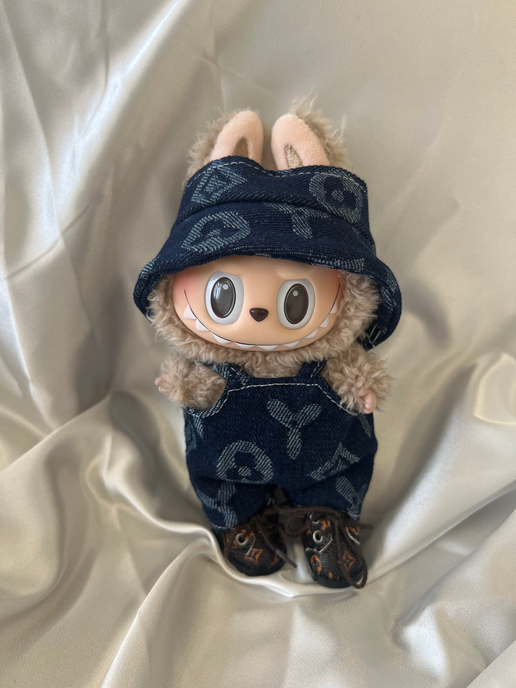 Labubu Navy Monogram Denim Set - Overalls & Fisherman Hat