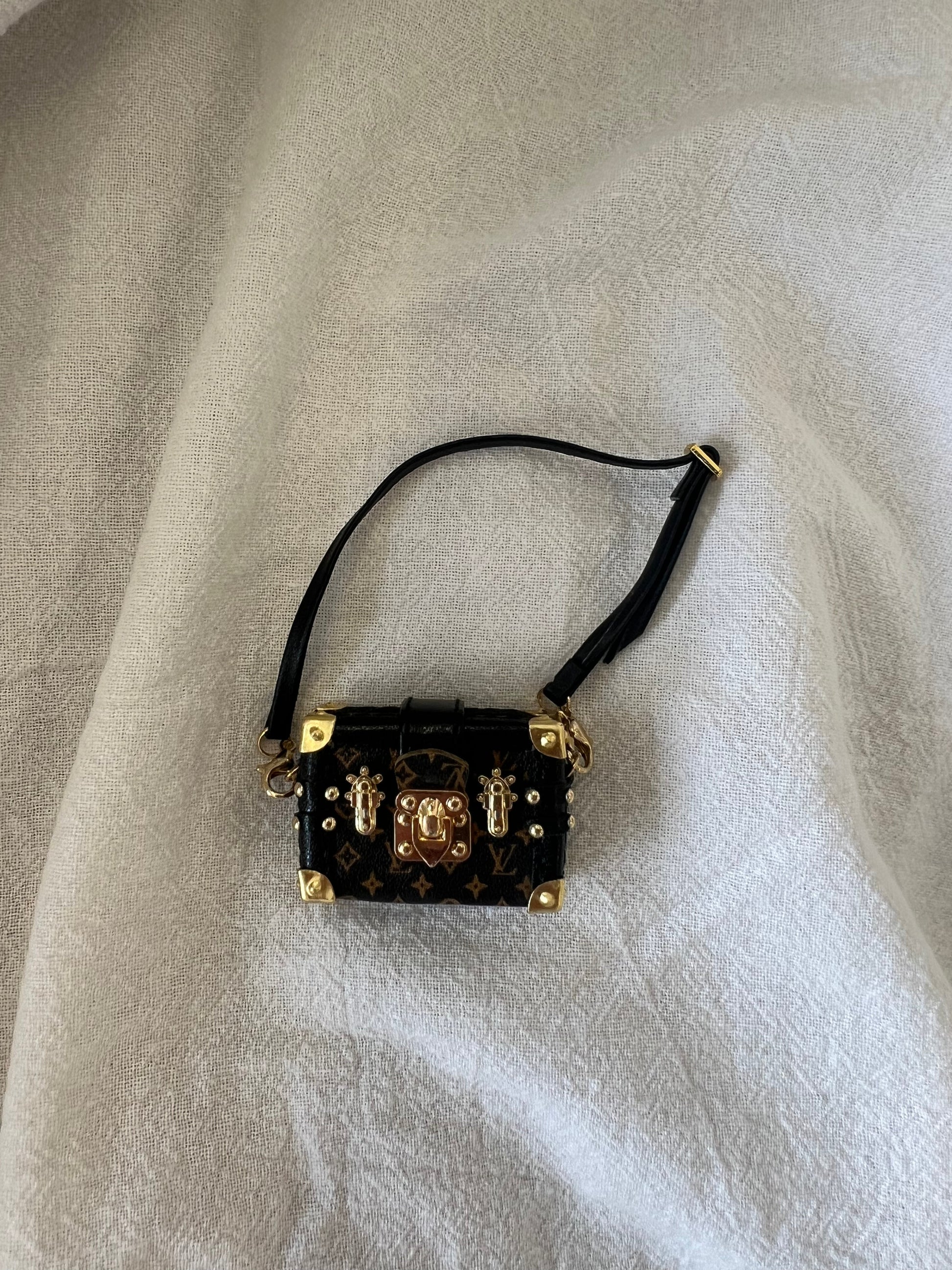 Labubu Mini Trunk Crossbody Bag - Dark Monogram with Gold Hardware