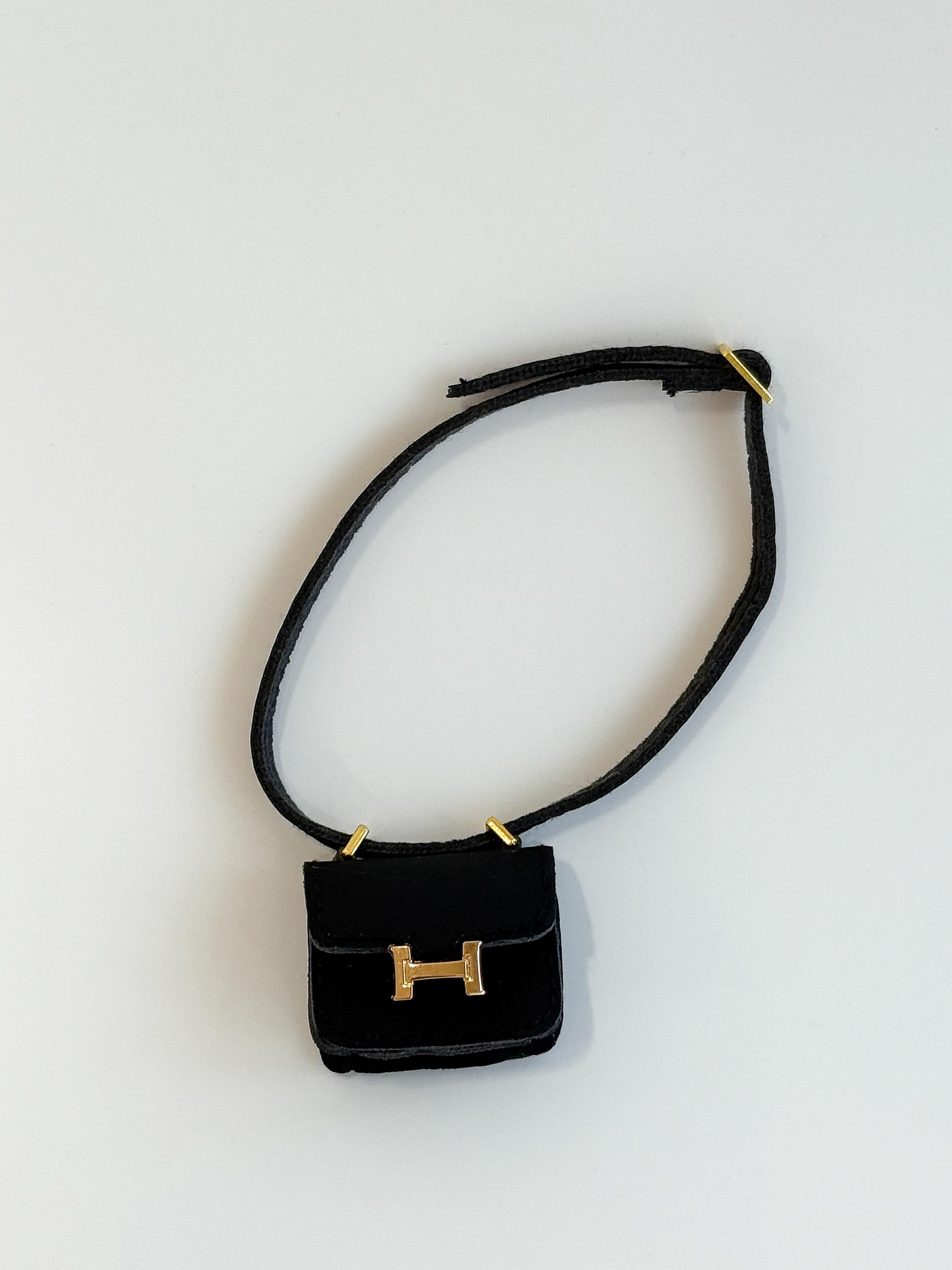 Labubu Mini Micro Flap Crossbody - Black with Gold Accent