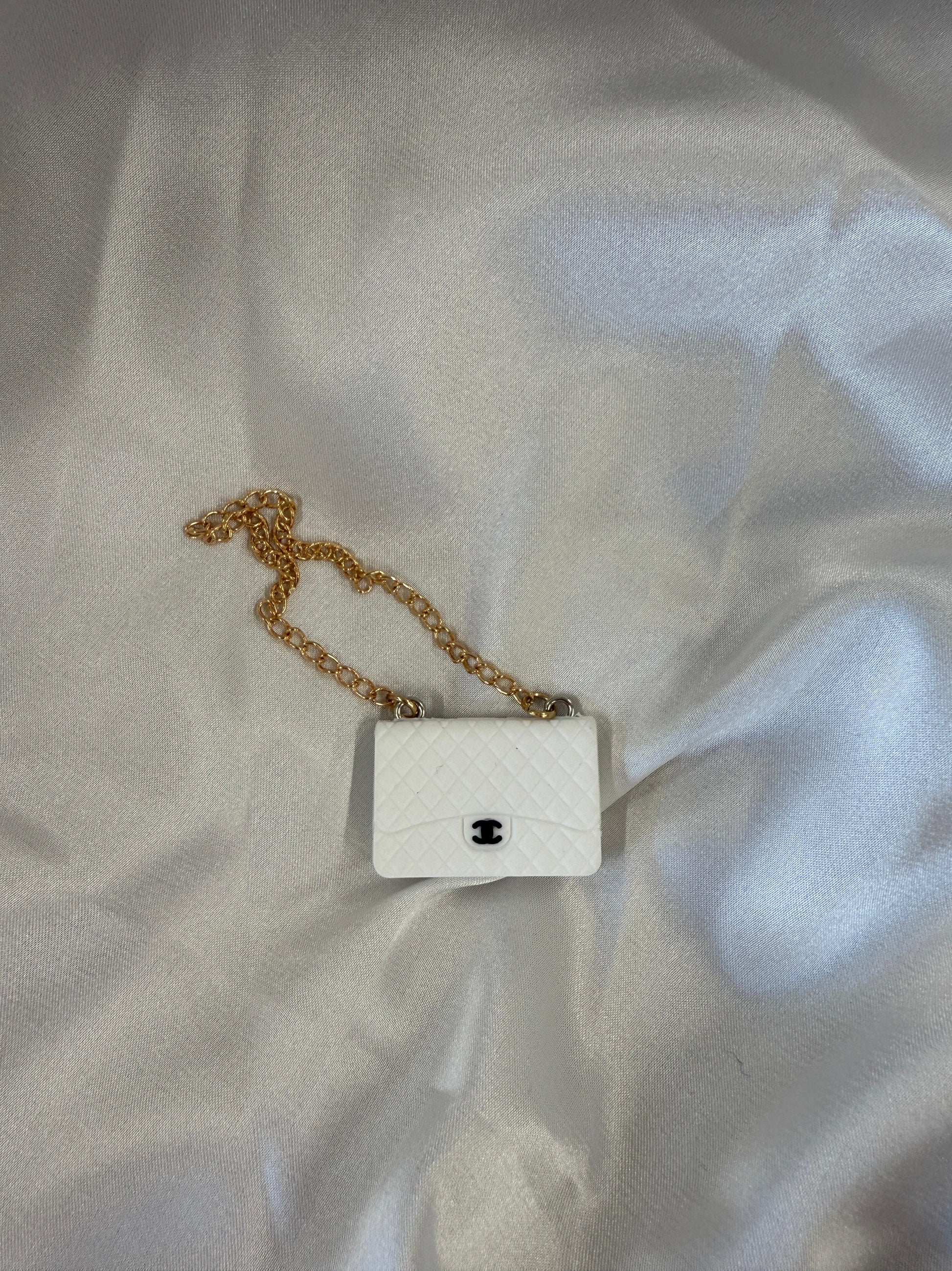 Labubu Miniature Luxury Handbag - Classic White Quilted Purse with Gold Chain