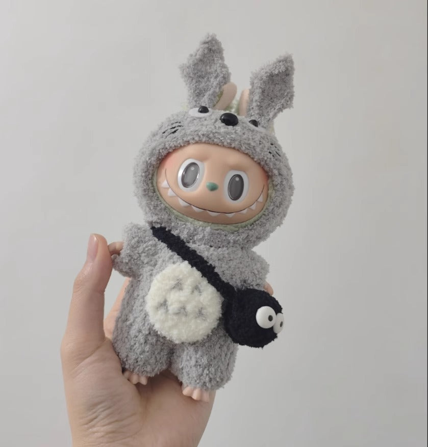 Labubu Forest Guardian Costume Set - Gray Hoodie with Fluffy Tail (17cm)