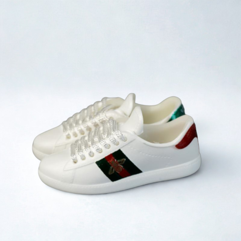 Labubu Designer Sneakers - White with Green-Red Stripe