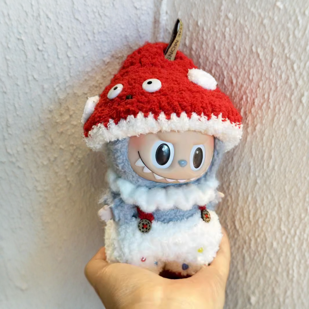 Labubu Mushroom Costume Set - Red & White Outfit with Mushroom Hat (17cm)