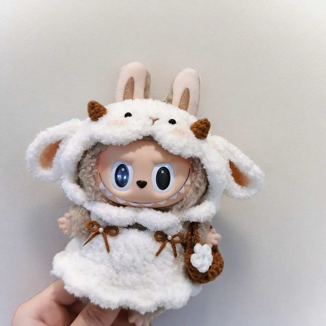 Labubu Sheep Cloak Set - Winter White Cape with Horns (17cm)