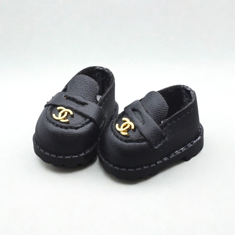 Labubu Designer Loafers - Black with Gold Emblem