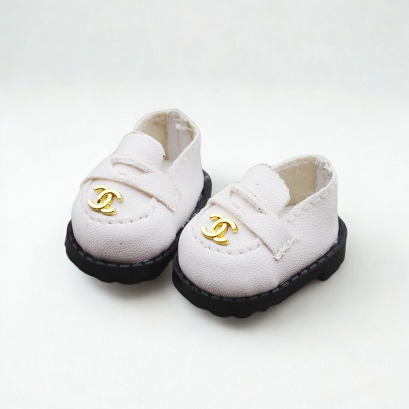 Labubu Designer Loafers - White with Gold Emblem
