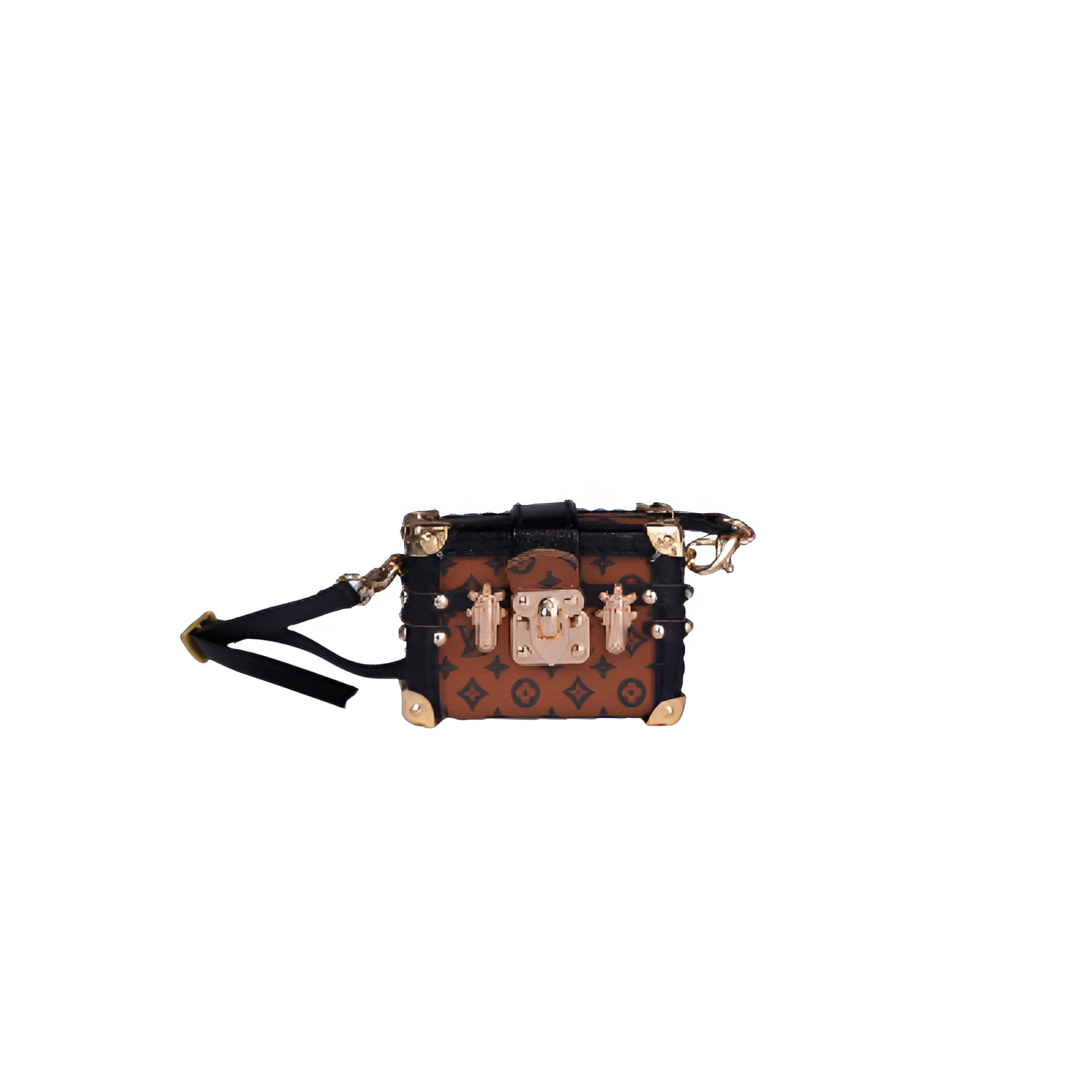 Labubu Mini Trunk Crossbody Bag - Monogram Brown with Black Trim